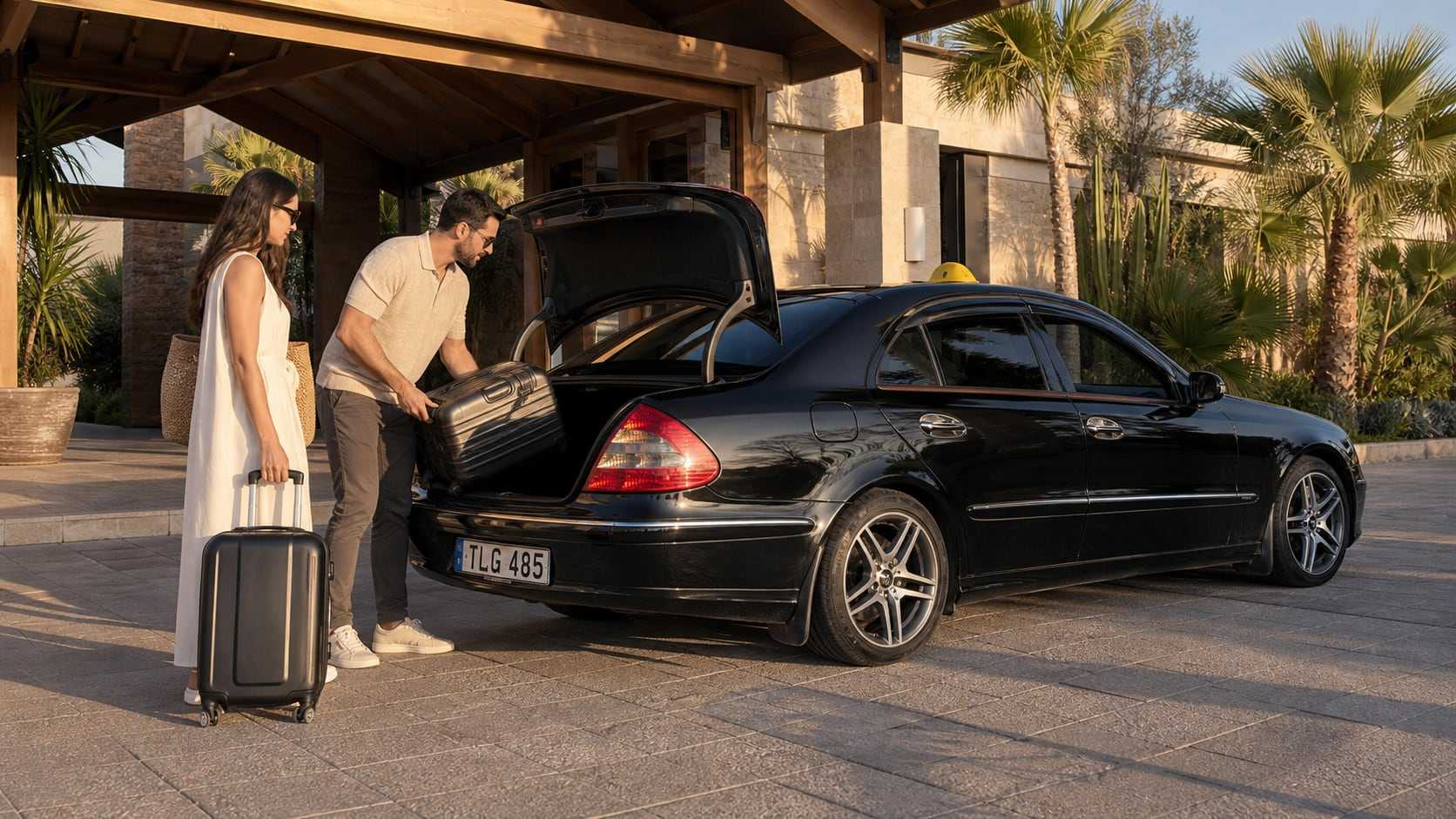Bafra otel girişinde temsili bagajlı transfer sahnesi